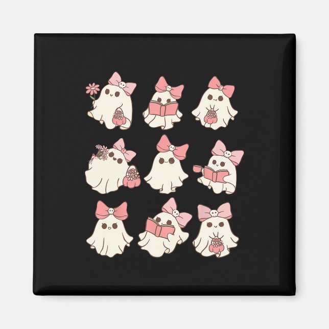 Rosa Coquette Bow Cute Ghost Halloween SpoSeas Magnet (Framsidan)