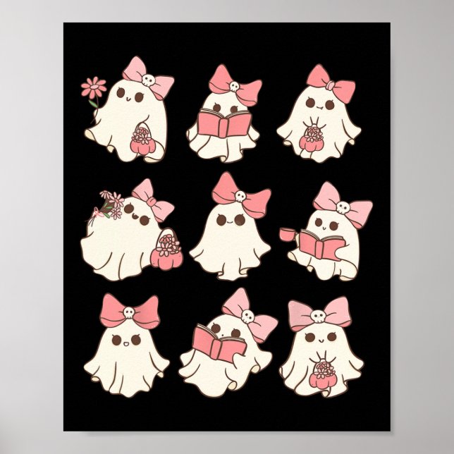 Rosa Coquette Bow Cute Ghost Halloween SpoSeas Poster (Framsidan)