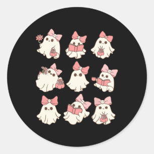 Rosa Coquette Bow Cute Ghost Halloween SpoSeas Runt Klistermärke