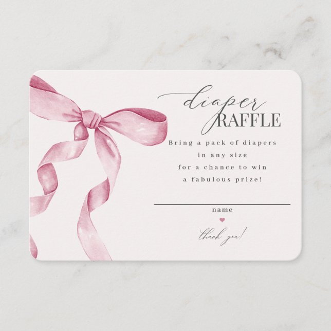 Rosa Coquette Bow Diaper Raffle-inbjudan Tilläggskort (Framsida)