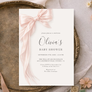 Rosa Coquette Bow Flicka Baby Shower Inbjudningar
