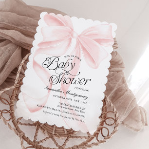 Rosa Coquette Bow Flicka Barnkalas Inbjudan