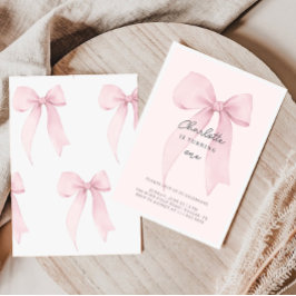 Rosa Coquette Bow Flickas Födelsedagsinbjudan Inbjudningar