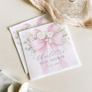 Rosa Coquette Bow Floral Baby i blom Baby Shower Pappersservett