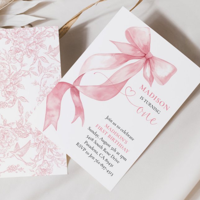 Rosa Coquette Bow-Födelsedagsfest Inbjudningar (Skapare uppladdad)