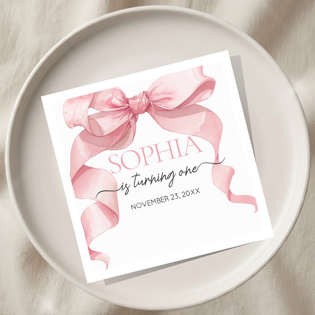 Rosa Coquette Bow Födelsedagsfest  Pappersservett (Skapare uppladdad)
