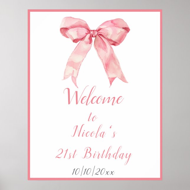 Rosa Coquette Bow-Födelsedagsfest Poster (Framsidan)