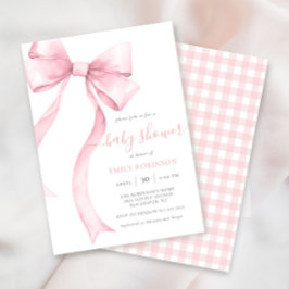 Rosa Coquette Bow Gingham Girl Baby Shower Inbjudningar