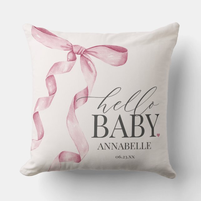 Rosa Coquette Bow Girl Baby Shower Gift Kudde (Framsida)