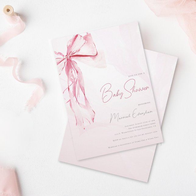 Rosa Coquette Bow Girl Baby Shower Inbjudningar (Skapare uppladdad)
