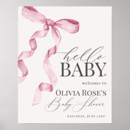 Rosa Coquette Bow Girl Baby Shower Välkomstskylt Poster