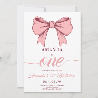 Rosa Coquette Bow Girl Birthday Inbjudningar