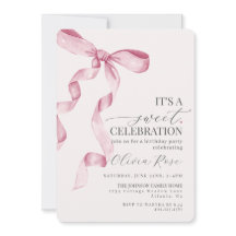Rosa Coquette Bow Girl Födelsedagsfest inbjudan