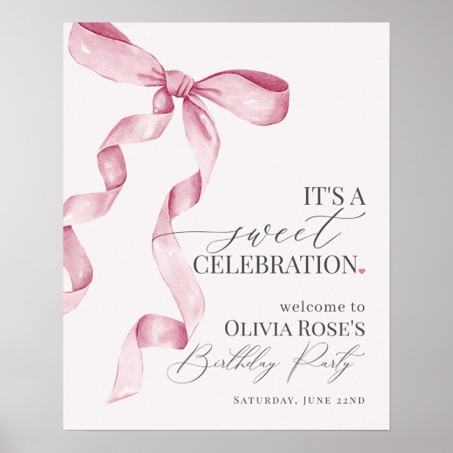 Rosa Coquette Bow Girl-Födelsedagsfestens välkomst Poster (Framsidan)