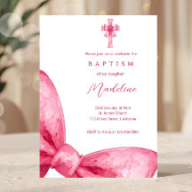 Rosa Coquette Bow Girls Baptism-inbjudan