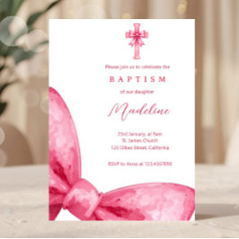 Rosa Coquette Bow Girls Baptism-inbjudan Inbjudningar