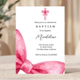  Rosa Coquette Bow Girls Baptism-inbjudan Inbjudningar