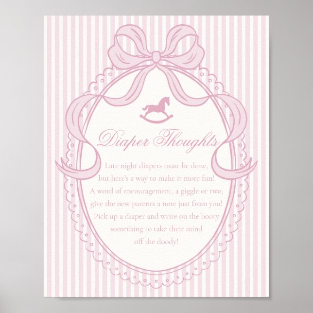 Rosa Coquette Bow Gunghästen Blöjbarnsgåvor Poster (Framsidan)