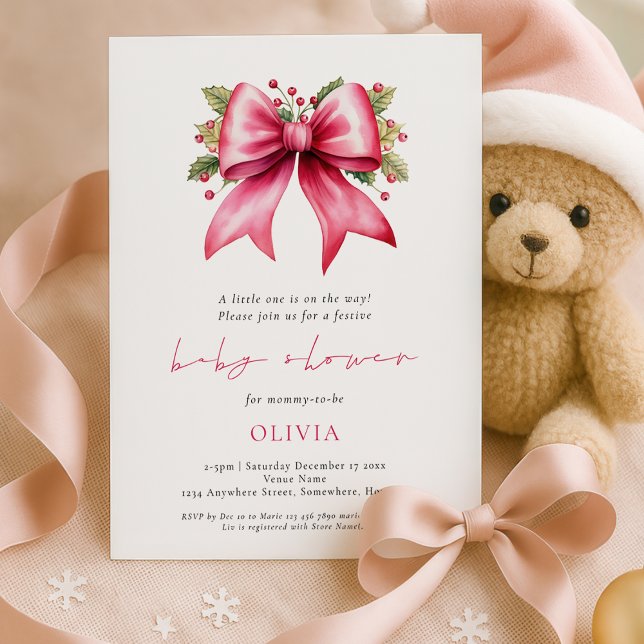 Rosa Coquette Bow jul Baby Shower Inbjudningar (Skapare uppladdad)