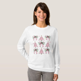 Rosa Coquette Bow Julafton Träd T Shirt