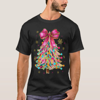 Rosa Coquette Bow Julgran Julafton ger kvinnor gåv T Shirt