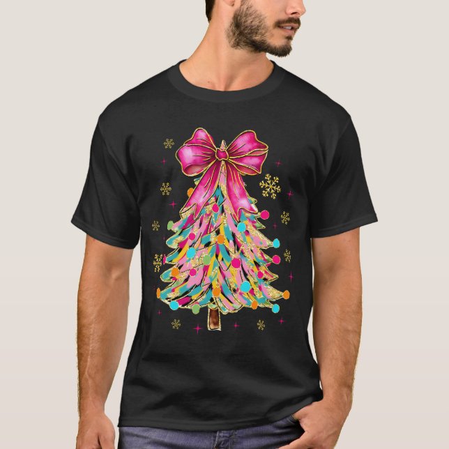 Rosa Coquette Bow Julgran Julafton ger kvinnor gåv T Shirt (Framsida)