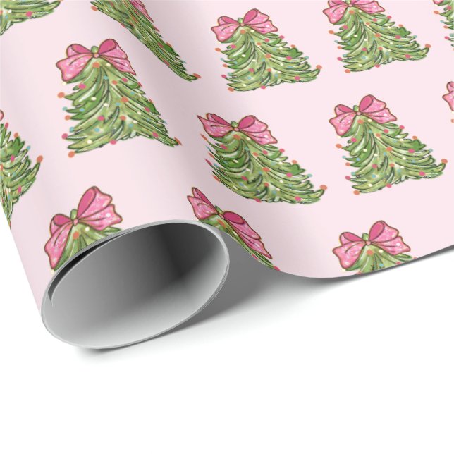 Rosa Coquette Bow Julgran Wrapping Papper Presentpapper (Rullad Hörn)