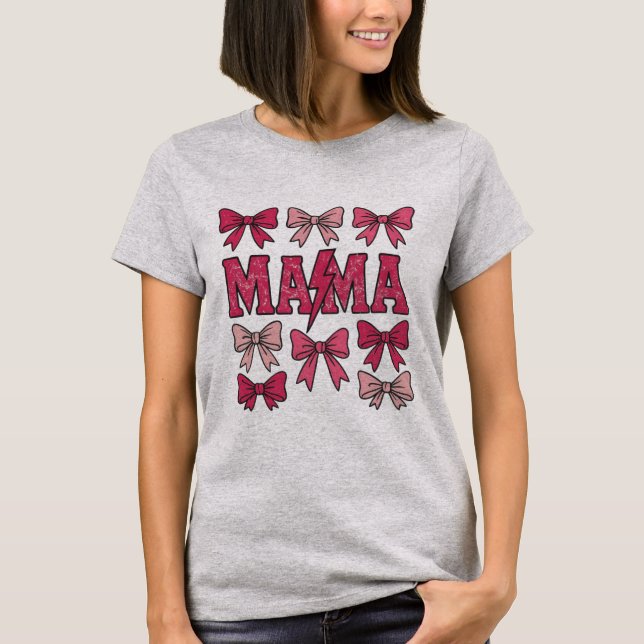 Rosa Coquette Bow Mamma Lighting Bolt Mamma T Shirt (Framsida)