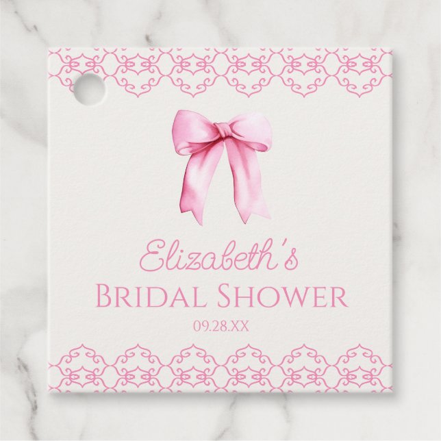 Rosa Coquette Bow-Möhippa Gåvor Etiketter (Framsida)