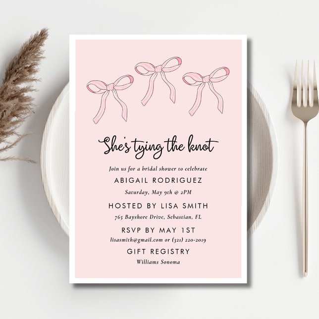 Rosa Coquette Bow-Möhippa Inbjudningar (Pink Coquette Bow Bridal Shower Invitation)