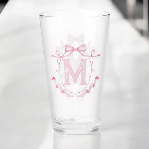 Rosa Coquette Bow Monogram Anpassningsbar Pint Pub Glaskopp