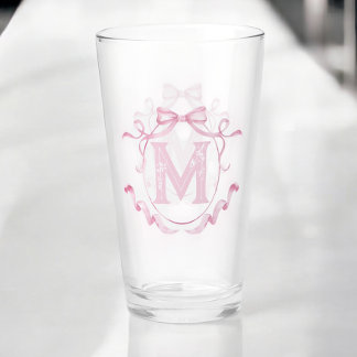 Rosa Coquette Bow Monogram Anpassningsbar Pint Pub Glaskopp