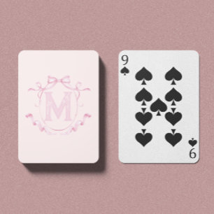 Rosa Coquette Bow Monogram Anpassningsbar Uppspeln Casinokort