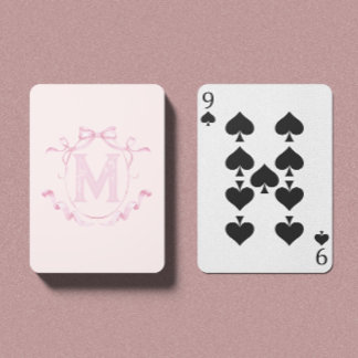 Rosa Coquette Bow Monogram Anpassningsbar Uppspeln Casinokort