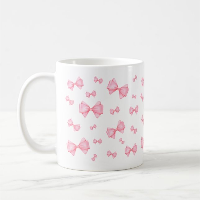 Rosa Coquette Bow Mönster Kaffemugg (Vänster)
