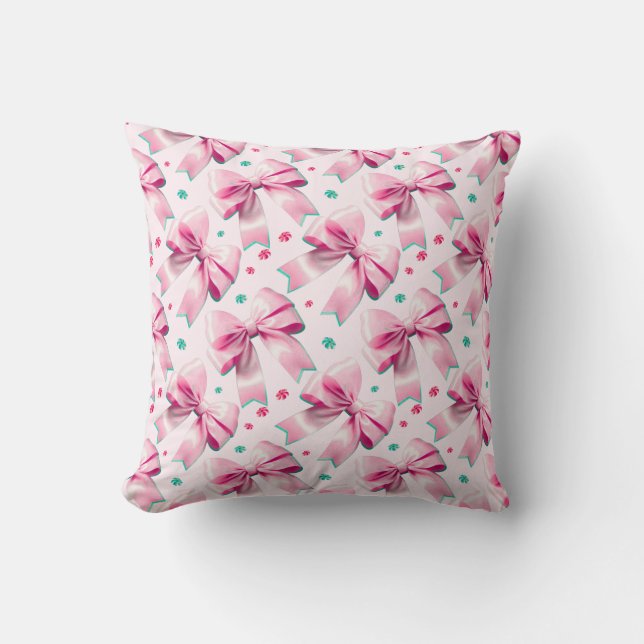 Rosa Coquette Bow-mönster Kudde (Framsida)