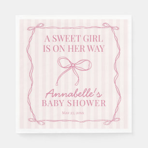 Rosa Coquette Bow Pastel Baby Shower Dessert Pappersservett
