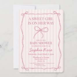 Rosa Coquette Bow Pastel Baby Shower Inbjudningar