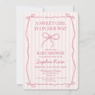 Rosa Coquette Bow Pastel Baby Shower Inbjudningar