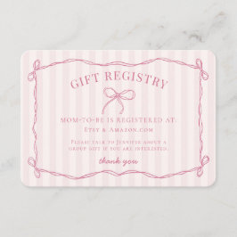 Rosa Coquette Bow Pastel Baby Shower Registry Tilläggskort