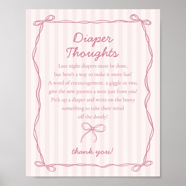 Rosa Coquette Bow Pastel Diaper Thouwer Shower Poster (Framsidan)