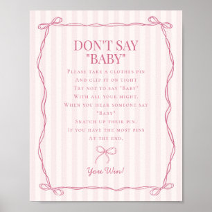 Rosa Coquette Bow Pastel säger inget om babykläder Poster