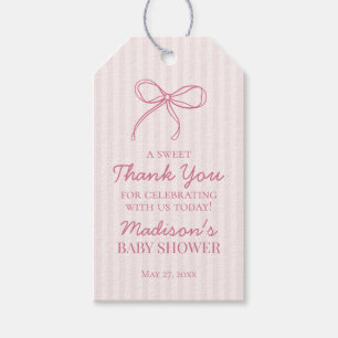 Rosa Coquette Bow Pastel Stripe Baby Shower-favori Presentetikett