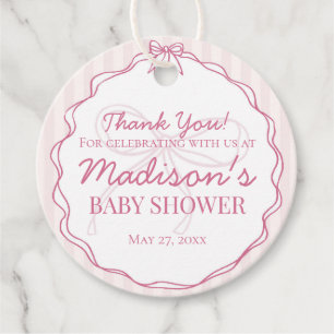 Rosa Coquette Bow Pastel Stripe Baby Shower Gåvor Etiketter