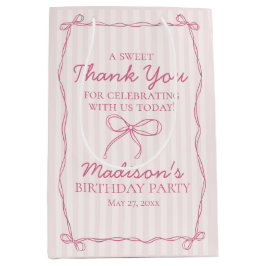 Rosa Coquette Bow Pastel Stripe Birthday Favor