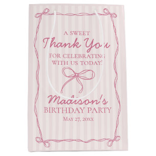 Rosa Coquette Bow Pastel Stripe Birthday Favor