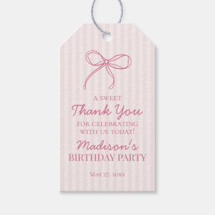 Rosa Coquette Bow Pastel Stripe Birthday Favor Presentetikett