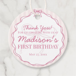 Rosa Coquette Bow Pastel Stripe Birthday Gåvor Etiketter