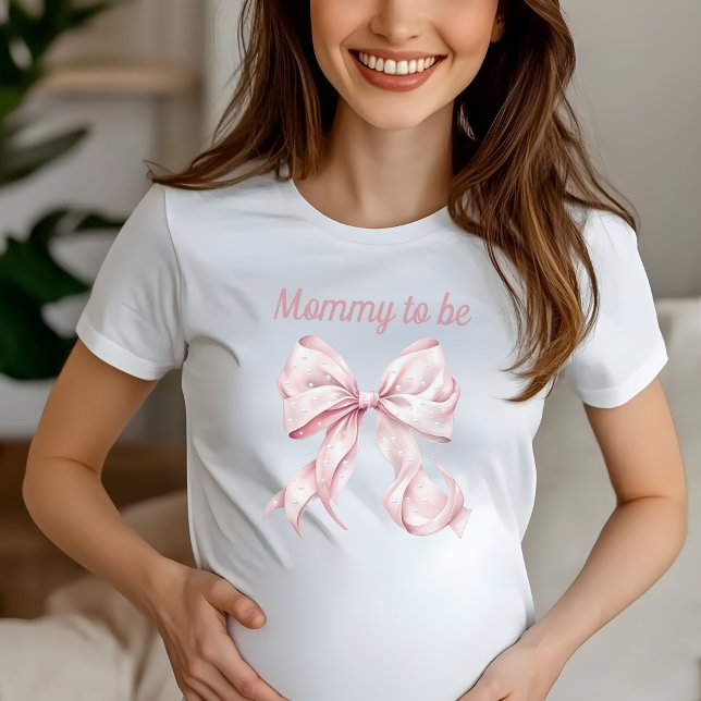 Rosa Coquette Bow & Pearls Mamma som ska vara T Shirt (Mommy to be Coquette Pink Bow Tshirt)