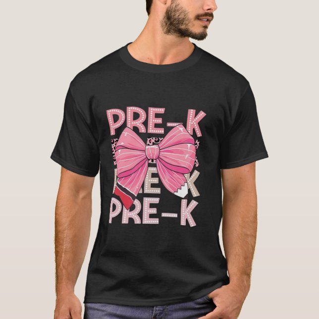 Rosa Coquette Bow Pencil Pre K-lärare tillbaka til T Shirt (Framsida)